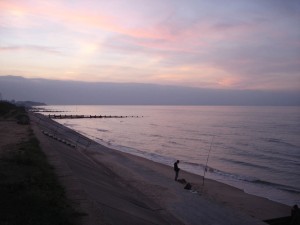 Beach fishing at Sunset