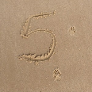 Five written in the sand